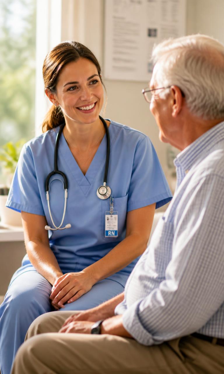 Nurse speaking with a senior patient during a health plan consultation