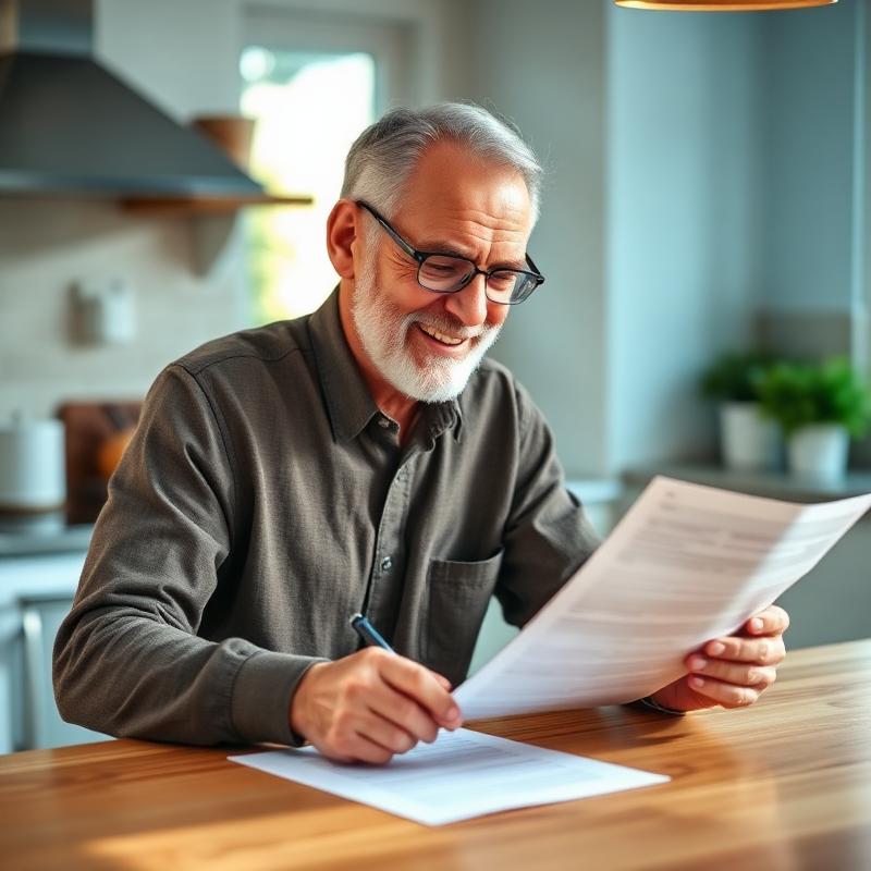 Senior man reviewing Medicare paperwork at home