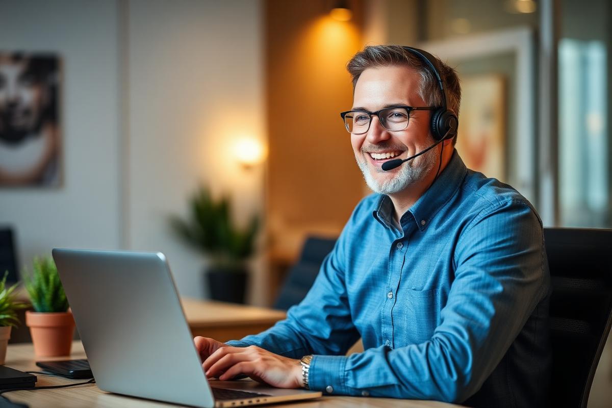 Licensed Medicare sales agent with a headset